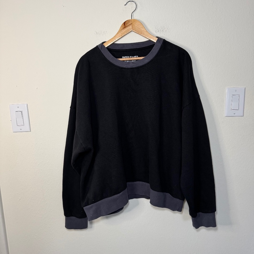 Paper Planes Heavyweight Oversized Crewneck Sweatshirt Men's 2XL Black Casual
